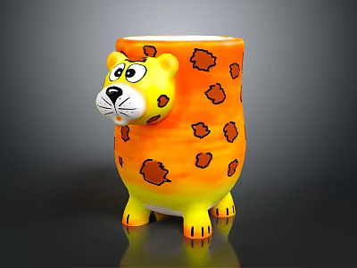 Cute Leopard Shaped Mug With Orange Black Spots And Paw Base Design 3d model