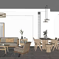 Modern Living and Dining Room Interior With Sofa Dining Table Chairs Pendant Light and Artwork