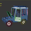Blue Small Off Road Vehicle With Open Hood Roof Rack And Red Interior Item