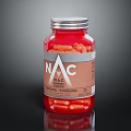 Premium Food Supplement NAC Capsules in Red Bottle with Orange Pills