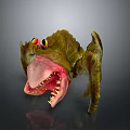 Fierce Green Creature With Large Red Eyes Sharp Teeth Open Mouth And Wings