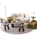 Quiet sofa tea table combination 3d model