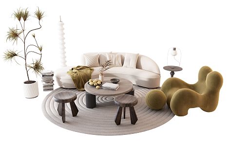 Quiet sofa tea table combination 3d model