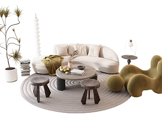 Quiet sofa tea table combination 3d model