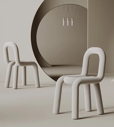 White Dining Chairs With Minimalist Design Smooth Curved Lines And Light Background 3d model