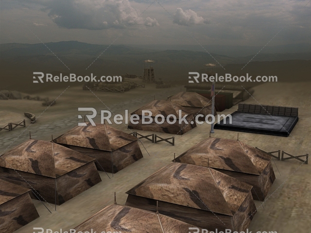 Military Base Tent Apron Tank Scene 3d model