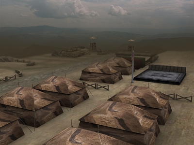 Military Base Tent Apron Tank Scene 3d model