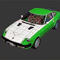 Vintage Green And Silver Two Door Sports Car With Sleek Design And Glossy Exterior