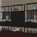 Chinese Style Dark Wood Display Shelves With Scrolls Books Vases And Drawers