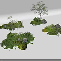 Garden Miniature Arrangements With Green Plants Rocks Tree Moon Ornament And Small Light