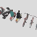 Colorful Motorcycles And Bicycles With Two People Standing In The Middle