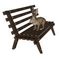 Wooden Outdoor Bench With Rabbit Figurine Rustic Design For Garden Patio