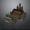 Vintage Steam Powered Car With Green Body Brown Leather Seats And Spoked Wheels