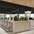 Public Office Space For Paper Butler With Modern Design Office Desks Chairs And Green Plants