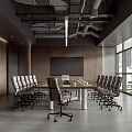 Modern Conference Room Interior With Large Table Chairs Blackboard And City View Windows