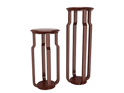 Wooden Plant Stands In Dark Brown With Geometric Design And Different Heights For Home Decor 3d model