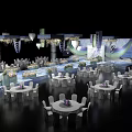 Elegant Wedding Stage Decorated With Table Settings Floral Arrangements And Lighting
