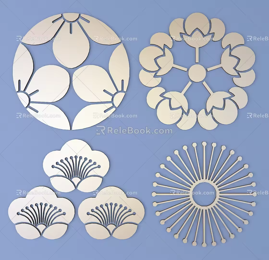 Japanese Style Carved Round Carved Traditional Pattern Carved Pattern 3d model