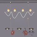 Modern Minimalist Chandelier Featuring Wavy Metal Frame And Warm Toned Hanging Bulbs