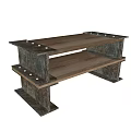 Functional Desk with Wooden Top Metal Frame and Two-Tiered Industrial Style Design
