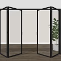 Glass Folding Door With Black Frame In Modern Indoor Space Wooden Floor Green Plant