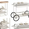Modern Rolling Side Tables With Multi Tier Metal Frames Wooden Tops And Glasses