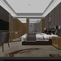 Modern Hotel Guest Room With Double Bed TV Wooden Desk And Decorative Painting