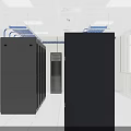Data Center Room Interior with Black Server Racks Ceiling Lights And Cable Trays 3d model