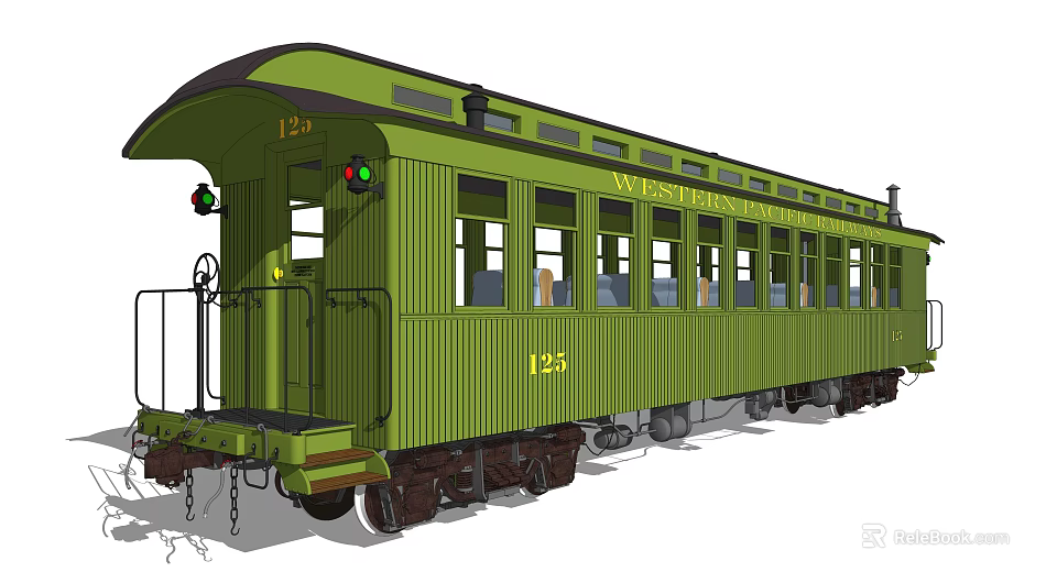 Green Western Pacific Train Carriage Number 125 With Signal Lights 3d model 
