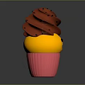 Colorful Cupcake With Red Swirl Frosting Black Dots Yellow Base And Pink Paper Cup