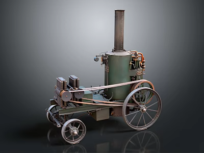 Early Vintage Steam Car Model With Large Wheels Boiler And Chimney 3d model