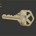 Elegant Gold Key Jewelry Piece With Geometric Cut And Shiny Reflective Surface