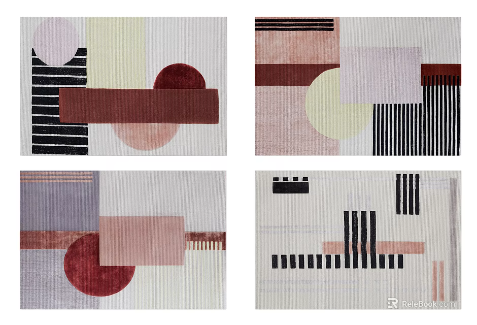 Modern Square Rug With Geometric Patterns And Colorful Abstract Design Elements 3d model