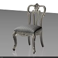 Classical Carved Chair With Blue And White Checkered Seat And Golden Legs