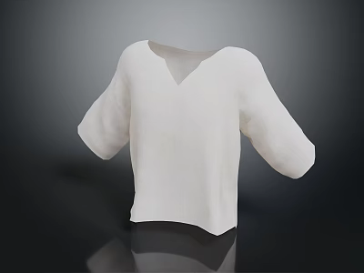 White V Neck Linen Top With Loose Sleeves Casual Comfortable Design 3d model