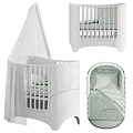 White Baby Crib With Mosquito Net And Bedding 3d model