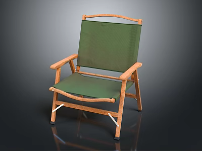 Leisure Chair with Wooden Frame Armrests Green Canvas Seat Backrest and Foldable Design 3d model