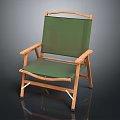 Leisure Chair with Wooden Frame Armrests Green Canvas Seat Backrest and Foldable Design