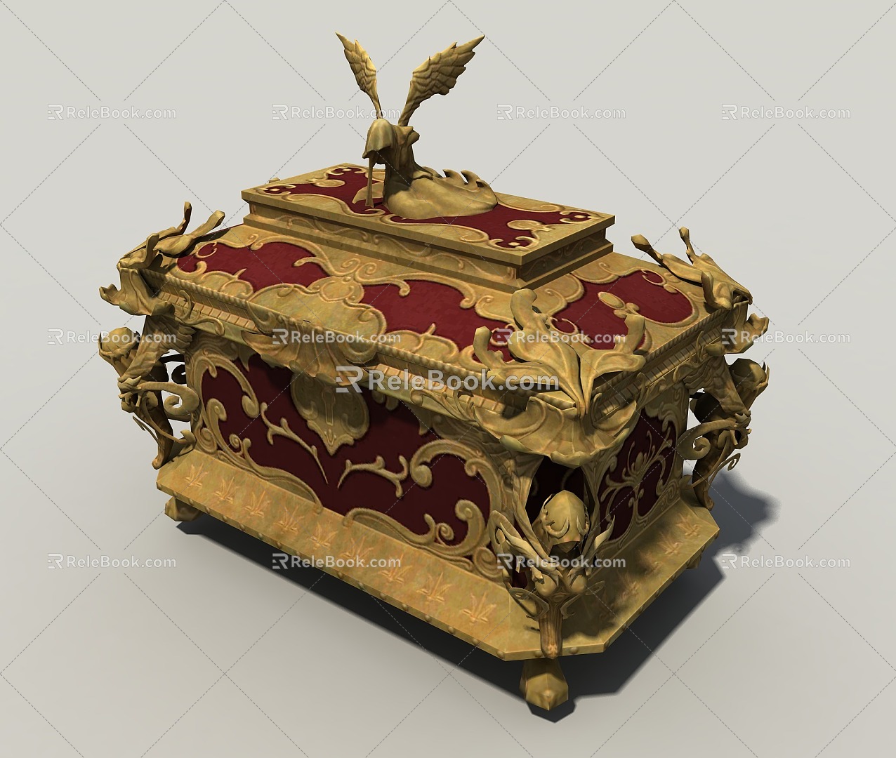 Three Shading Two Gold Treasure Chest Advanced High Order Angel Treasure Chest Cashbox Cashbox Medieval Style Object Parts Scene 3d model