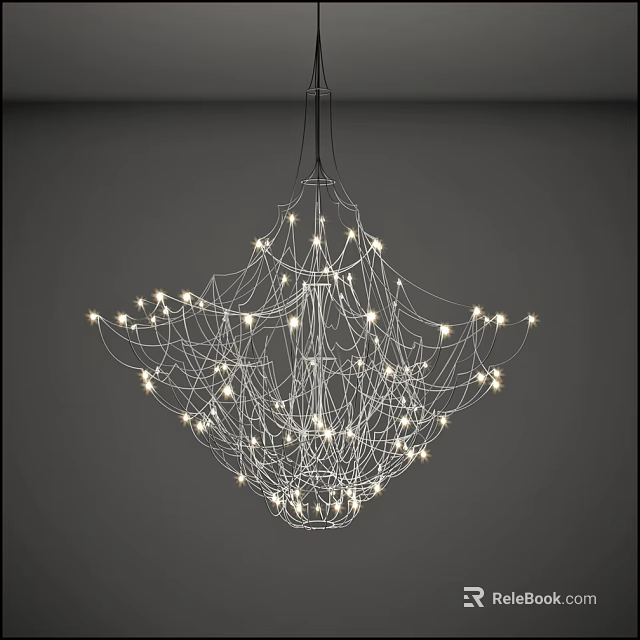 Abstract Chandelier With Intertwined Metal Wires And Bright LED Bulbs For Modern Interior Spaces 3d model 