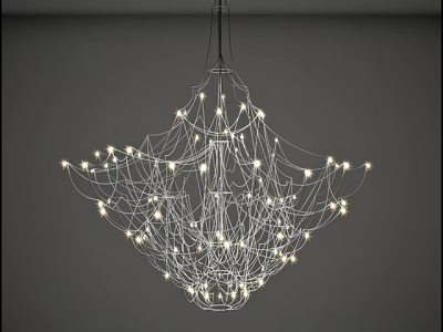 Abstract Chandelier With Intertwined Metal Wires And Bright LED Bulbs For Modern Interior Spaces 3d model
