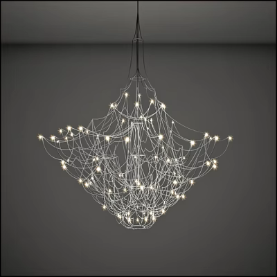 Abstract Chandelier With Intertwined Metal Wires And Bright LED Bulbs For Modern Interior Spaces 3d model
