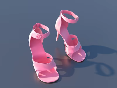 Pink High Heel Sandals With Ankle Strap And Open Toe Design For Women 3d model