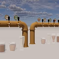 Beer Taps With Various Beer Mugs In Different Colors And Styles 3d model