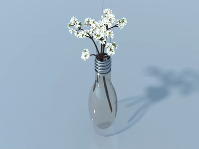Pet Cabinet With Bulb Shaped Vase And White Flowers On Light Blue Background 3d model