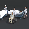 Nurses Assisting Patients On Hospital Bed And Wheelchair In Medical Scene