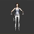 3D Female Character Model With Blue Tank Top Gray Pants Black Wrist Guards And Utility Pouch