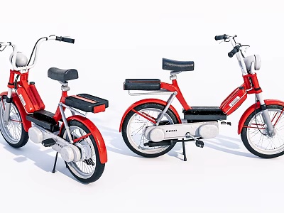 Two Red Moped Motorcycles With Black Seats And Silver Engine Components 3d model