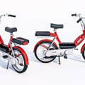 Two Red Moped Motorcycles With Black Seats And Silver Engine Components 3d model