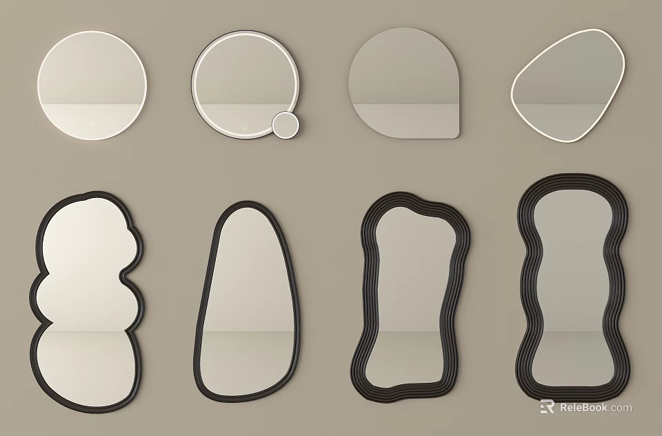Various Shaped Mirrors With Different Geometric And Irregular Designs Displayed On Neutral Background 3d model
